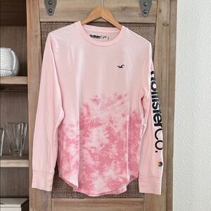💚BUY 3 for $15💚 Hollister Men Pink and White Tie-Dye Long Sleeve